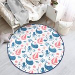 - RealHomes Dijital Baskılı Kaymaz Tabanlı Comfort Çocuk Odası Yuvarlak Halı - Realhomes  Deniz Temalı Ahtapot Balina Çapa Desenli Çocuk & Genç Odası Makinede Yıkanabilir Kaymaz Tabanlı Yuvarlak Çocuk Halısı Realhomes