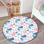 - RealHomes Dijital Baskılı Kaymaz Tabanlı Comfort Çocuk Odası Yuvarlak Halı - Realhomes  Deniz Temalı Ahtapot Balina Çapa Desenli Çocuk & Genç Odası Makinede Yıkanabilir Kaymaz Tabanlı Yuvarlak Çocuk Halısı Realhomes