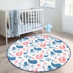 - RealHomes Dijital Baskılı Kaymaz Tabanlı Comfort Çocuk Odası Yuvarlak Halı - Realhomes  Deniz Temalı Ahtapot Balina Çapa Desenli Çocuk & Genç Odası Makinede Yıkanabilir Kaymaz Tabanlı Yuvarlak Çocuk Halısı Realhomes