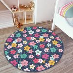 - RealHomes Dijital Baskılı Kaymaz Tabanlı Comfort Çocuk Odası Yuvarlak Halı - Realhomes  Çiçek Desenli Çocuk & Genç Odası Makinede Yıkanabilir Kaymaz Tabanlı Yuvarlak Kadife Halı Realhomes
