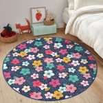 - RealHomes Dijital Baskılı Kaymaz Tabanlı Comfort Çocuk Odası Yuvarlak Halı - Realhomes  Çiçek Desenli Çocuk & Genç Odası Makinede Yıkanabilir Kaymaz Tabanlı Yuvarlak Kadife Halı Realhomes