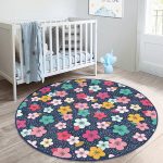 - RealHomes Dijital Baskılı Kaymaz Tabanlı Comfort Çocuk Odası Yuvarlak Halı - Realhomes  Çiçek Desenli Çocuk & Genç Odası Makinede Yıkanabilir Kaymaz Tabanlı Yuvarlak Kadife Halı Realhomes
