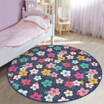 - RealHomes Dijital Baskılı Kaymaz Tabanlı Comfort Çocuk Odası Yuvarlak Halı - Realhomes  Çiçek Desenli Çocuk & Genç Odası Makinede Yıkanabilir Kaymaz Tabanlı Yuvarlak Kadife Halı Realhomes