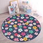 - RealHomes Dijital Baskılı Kaymaz Tabanlı Comfort Çocuk Odası Yuvarlak Halı - Realhomes  Çiçek Desenli Çocuk & Genç Odası Makinede Yıkanabilir Kaymaz Tabanlı Yuvarlak Kadife Halı Realhomes