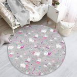 - RealHomes Dijital Baskılı Kaymaz Tabanlı Comfort Çocuk Odası Yuvarlak Halı - Realhomes Sevimli Unicorn Motifli Çocuk & Genç Odası Makinede Yıkanabilir Kaymaz Tabanlı Yuvarlak Çocuk Halısı Realhomes