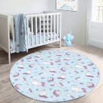 - RealHomes Dijital Baskılı Kaymaz Tabanlı Comfort Çocuk Odası Yuvarlak Halı - Realhomes  Sevimli Unicorn Temalı Çocuk & Genç Odası Makinede Yıkanabilir Kaymaz Tabanlı Yuvarlak Çocuk Halısı Realhomes