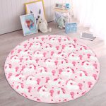 - RealHomes Dijital Baskılı Kaymaz Tabanlı Comfort Çocuk Odası Yuvarlak Halı - Realhomes  Pembe Zeminde Sevimli Unicorn Motifli Çocuk & Genç Odası Makinede Yıkanabilir Kaymaz Tabanlı Yuvarlak Çocuk Halısı Realhomes