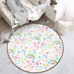 - RealHomes Dijital Baskılı Kaymaz Tabanlı Comfort Çocuk Odası Yuvarlak Halı - Realhomes  Sevimli Unicorn Ve Gökkuşağı Desenli Çocuk & Genç Odası Makinede Yıkanabilir Kaymaz Tabanlı Yuvarlak Çocuk Halısı Realhomes