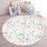 - RealHomes Dijital Baskılı Kaymaz Tabanlı Comfort Çocuk Odası Yuvarlak Halı - Realhomes  Sevimli Unicorn Ve Gökkuşağı Desenli Çocuk & Genç Odası Makinede Yıkanabilir Kaymaz Tabanlı Yuvarlak Çocuk Halısı Realhomes