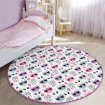 Güneş Gözlüklü Kedi Motifli Çocuk & Genç Odası Makinede Yıkanabilir Kaymaz Tabanlı Yuvarlak Çocuk Halısı Realhomes