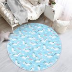 - RealHomes Dijital Baskılı Kaymaz Tabanlı Comfort Çocuk Odası Yuvarlak Halı - Realhomes  Mavi Zeminde Unicorn Desenli Çocuk & Genç Odası Makinede Yıkanabilir Kaymaz Tabanlı Yuvarlak Çocuk Halısı Realhomes