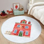 - RealHomes Dijital Baskılı Kaymaz Tabanlı Comfort Çocuk Odası Yuvarlak Halı - Realhomes Minyatür Kırmızı Ev Çizimli Çocuk & Genç Odası Makinede Yıkanabilir Kaymaz Tabanlı Yuvarlak Çocuk Halısı Realhomes