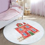- RealHomes Dijital Baskılı Kaymaz Tabanlı Comfort Çocuk Odası Yuvarlak Halı - Realhomes Minyatür Kırmızı Ev Çizimli Çocuk & Genç Odası Makinede Yıkanabilir Kaymaz Tabanlı Yuvarlak Çocuk Halısı Realhomes