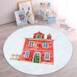 - RealHomes Dijital Baskılı Kaymaz Tabanlı Comfort Çocuk Odası Yuvarlak Halı - Realhomes Minyatür Kırmızı Ev Çizimli Çocuk & Genç Odası Makinede Yıkanabilir Kaymaz Tabanlı Yuvarlak Çocuk Halısı Realhomes
