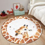 - RealHomes Dijital Baskılı Kaymaz Tabanlı Comfort Çocuk Odası Yuvarlak Halı - Realhomes  Beyaz Zemin Zürafa Desenli Çocuk & Genç Odası Makinede Yıkanabilir Kaymaz Tabanlı Yuvarlak Çocuk Halısı Realhomes