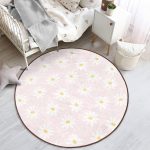 - RealHomes Dijital Baskılı Kaymaz Tabanlı Comfort Çocuk Odası Yuvarlak Halı - Realhomes  Pembe Zemin Papatya Tasarımlı Çocuk & Genç Odası Makinede Yıkanabilir Kaymaz Tabanlı Yuvarlak Çocuk Halısı Realhomes