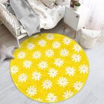 - RealHomes Dijital Baskılı Kaymaz Tabanlı Comfort Çocuk Odası Yuvarlak Halı - Realhomes  Sarı Zemin Papatya Desenli Çocuk & Genç Odası Makinede Yıkanabilir Kaymaz Tabanlı Yuvarlak Çocuk Halısı Realhomes