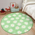 - RealHomes Dijital Baskılı Kaymaz Tabanlı Comfort Çocuk Odası Yuvarlak Halı - Realhomes Yeşil Zemin Papatya Çocuk & Genç Odası Makinede Yıkanabilir Kaymaz Tabanlı Yuvarlak Çocuk Halısı Realhomes