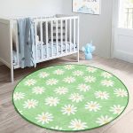 - RealHomes Dijital Baskılı Kaymaz Tabanlı Comfort Çocuk Odası Yuvarlak Halı - Realhomes Yeşil Zemin Papatya Çocuk & Genç Odası Makinede Yıkanabilir Kaymaz Tabanlı Yuvarlak Çocuk Halısı Realhomes