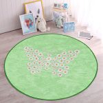 - RealHomes Dijital Baskılı Kaymaz Tabanlı Comfort Çocuk Odası Yuvarlak Halı - Realhomes  Yeşil Zemin Papatyadan Kelebek Tasarımlı Çocuk & Genç Odası Makinede Yıkanabilir Kaymaz Tabanlı Yuvarlak Çocuk Halısı Realhomes