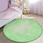 - RealHomes Dijital Baskılı Kaymaz Tabanlı Comfort Çocuk Odası Yuvarlak Halı - Realhomes  Yeşil Zemin Papatyadan Kelebek Tasarımlı Çocuk & Genç Odası Makinede Yıkanabilir Kaymaz Tabanlı Yuvarlak Çocuk Halısı Realhomes