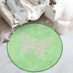 - RealHomes Dijital Baskılı Kaymaz Tabanlı Comfort Çocuk Odası Yuvarlak Halı - Realhomes  Yeşil Zemin Papatyadan Kelebek Tasarımlı Çocuk & Genç Odası Makinede Yıkanabilir Kaymaz Tabanlı Yuvarlak Çocuk Halısı Realhomes
