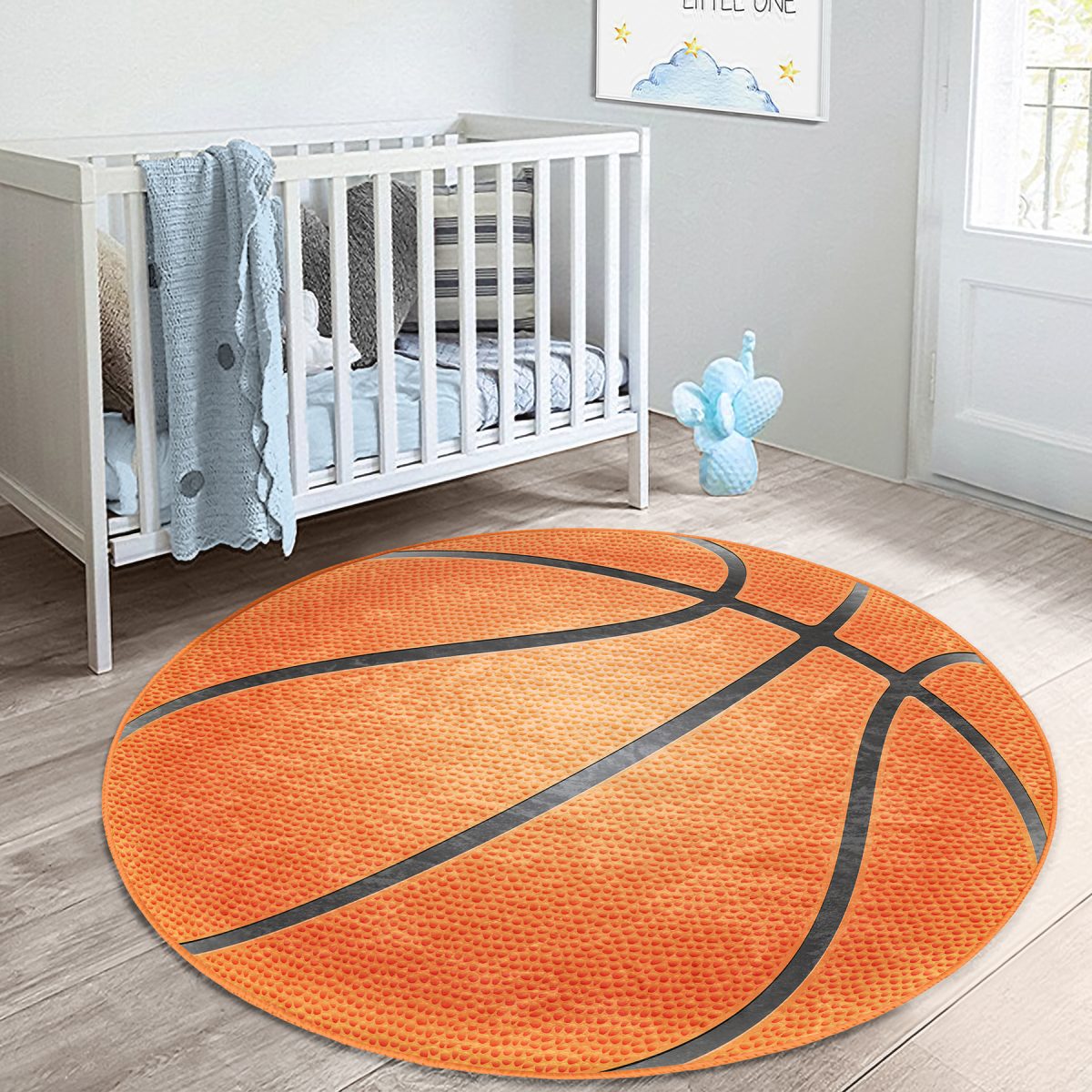 Basketbol Oyun Toplu Tasarımlı Çocuk & Genç Odası Makinede Yıkanabilir Kaymaz Tabanlı Yuvarlak Çocuk Halısı Realhomes