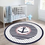 - RealHomes Dijital Baskılı Kaymaz Tabanlı Comfort Çocuk Odası Yuvarlak Halı - Realhomes  Lacivert Çizgili Puantiye Motifli Çapa Çocuk & Genç Odası Makinede Yıkanabilir Kaymaz Tabanlı Yuvarlak Çocuk Halısı Realhomes
