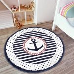 - RealHomes Dijital Baskılı Kaymaz Tabanlı Comfort Çocuk Odası Yuvarlak Halı - Realhomes  Lacivert Çizgili Puantiye Motifli Çapa Çocuk & Genç Odası Makinede Yıkanabilir Kaymaz Tabanlı Yuvarlak Çocuk Halısı Realhomes