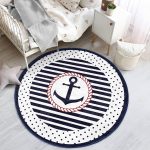 - RealHomes Dijital Baskılı Kaymaz Tabanlı Comfort Çocuk Odası Yuvarlak Halı - Realhomes  Lacivert Çizgili Puantiye Motifli Çapa Çocuk & Genç Odası Makinede Yıkanabilir Kaymaz Tabanlı Yuvarlak Çocuk Halısı Realhomes