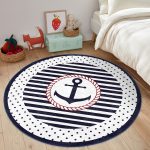 - RealHomes Dijital Baskılı Kaymaz Tabanlı Comfort Çocuk Odası Yuvarlak Halı - Realhomes  Lacivert Çizgili Puantiye Motifli Çapa Çocuk & Genç Odası Makinede Yıkanabilir Kaymaz Tabanlı Yuvarlak Çocuk Halısı Realhomes