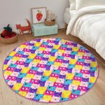 - RealHomes Dijital Baskılı Kaymaz Tabanlı Comfort Çocuk Odası Yuvarlak Halı - Realhomes  Renkli Kedicikler Çocuk & Genç Odası Makinede Yıkanabilir Kaymaz Tabanlı Yuvarlak Çocuk Halısı Realhomes