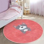 - RealHomes Dijital Baskılı Kaymaz Tabanlı Comfort Çocuk Odası Yuvarlak Halı - Realhomes  Köpek Desenli Çocuk & Genç Odası Makinede Yıkanabilir Kaymaz Tabanlı Yuvarlak Çocuk Halısı Realhomes