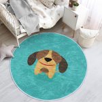 Köpek Desenli Çocuk & Genç Odası Makinede Yıkanabilir Kaymaz Tabanlı Yuvarlak Çocuk Halısı Realhomes