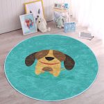 Köpek Desenli Çocuk & Genç Odası Makinede Yıkanabilir Kaymaz Tabanlı Yuvarlak Çocuk Halısı Realhomes