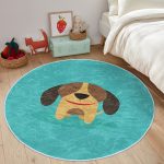Köpek Desenli Çocuk & Genç Odası Makinede Yıkanabilir Kaymaz Tabanlı Yuvarlak Çocuk Halısı Realhomes
