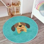 Köpek Desenli Çocuk & Genç Odası Makinede Yıkanabilir Kaymaz Tabanlı Yuvarlak Çocuk Halısı Realhomes