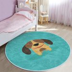 Köpek Desenli Çocuk & Genç Odası Makinede Yıkanabilir Kaymaz Tabanlı Yuvarlak Çocuk Halısı Realhomes