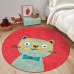 - RealHomes Dijital Baskılı Kaymaz Tabanlı Comfort Çocuk Odası Yuvarlak Halı - Realhomes Renkli Kedi Çocuk & Genç Odası Makinede Yıkanabilir Kaymaz Tabanlı Yuvarlak Çocuk Halısı Realhomes