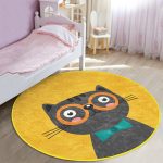 - RealHomes Dijital Baskılı Kaymaz Tabanlı Comfort Çocuk Odası Yuvarlak Halı - Realhomes  Renkli Kedi Çocuk & Genç Odası Makinede Yıkanabilir Kaymaz Tabanlı Yuvarlak Çocuk Halısı Realhomes