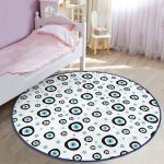 - RealHomes Dijital Baskılı Kaymaz Tabanlı Comfort Çocuk Odası Yuvarlak Halı - Realhomes  Beyaz Zeminde Nazar Boncuklu Çocuk & Genç Odası Makinede Yıkanabilir Kaymaz Tabanlı Yuvarlak Çocuk Halısı Realhomes
