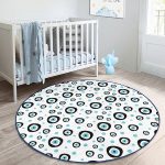 - RealHomes Dijital Baskılı Kaymaz Tabanlı Comfort Çocuk Odası Yuvarlak Halı - Realhomes  Beyaz Zeminde Nazar Boncuklu Çocuk & Genç Odası Makinede Yıkanabilir Kaymaz Tabanlı Yuvarlak Çocuk Halısı Realhomes