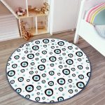 - RealHomes Dijital Baskılı Kaymaz Tabanlı Comfort Çocuk Odası Yuvarlak Halı - Realhomes  Beyaz Zeminde Nazar Boncuklu Çocuk & Genç Odası Makinede Yıkanabilir Kaymaz Tabanlı Yuvarlak Çocuk Halısı Realhomes