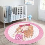 Fashion Girl Çocuk & Genç Odası Makinede Yıkanabilir Kaymaz Tabanlı Yuvarlak Çocuk Halısı Realhomes