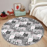 - RealHomes Dijital Baskılı Kaymaz Tabanlı Comfort Çocuk Odası Yuvarlak Halı - Realhomes  Sevimli Kedi Motifli Çocuk & Genç Odası Makinede Yıkanabilir Kaymaz Tabanlı Yuvarlak Çocuk Halısı Realhomes