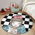 - RealHomes Dijital Baskılı Kaymaz Tabanlı Comfort Çocuk Odası Yuvarlak Halı - Realhomes  Dama Zeminli Kahve İçen Kız Motifli Çocuk & Genç Odası Makinede Yıkanabilir Kaymaz Tabanlı Yuvarlak Çocuk Halısı Realhomes