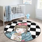 - RealHomes Dijital Baskılı Kaymaz Tabanlı Comfort Çocuk Odası Yuvarlak Halı - Realhomes  Dama Zeminli Kahve İçen Kız Motifli Çocuk & Genç Odası Makinede Yıkanabilir Kaymaz Tabanlı Yuvarlak Çocuk Halısı Realhomes