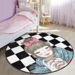 - RealHomes Dijital Baskılı Kaymaz Tabanlı Comfort Çocuk Odası Yuvarlak Halı - Realhomes  Dama Zeminli Kahve İçen Kız Motifli Çocuk & Genç Odası Makinede Yıkanabilir Kaymaz Tabanlı Yuvarlak Çocuk Halısı Realhomes
