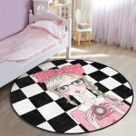 Dama Zeminli Fotoğraf Çeken Kız Tasarımlı Çocuk & Genç Odası Makinede Yıkanabilir Kaymaz Tabanlı Yuvarlak Çocuk Halısı Realhomes