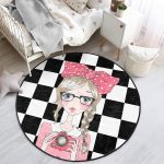 - RealHomes Dijital Baskılı Kaymaz Tabanlı Comfort Çocuk Odası Yuvarlak Halı - Realhomes  Dama Zeminli Fotoğraf Çeken Kız Tasarımlı Çocuk & Genç Odası Makinede Yıkanabilir Kaymaz Tabanlı Yuvarlak Çocuk Halısı Realhomes